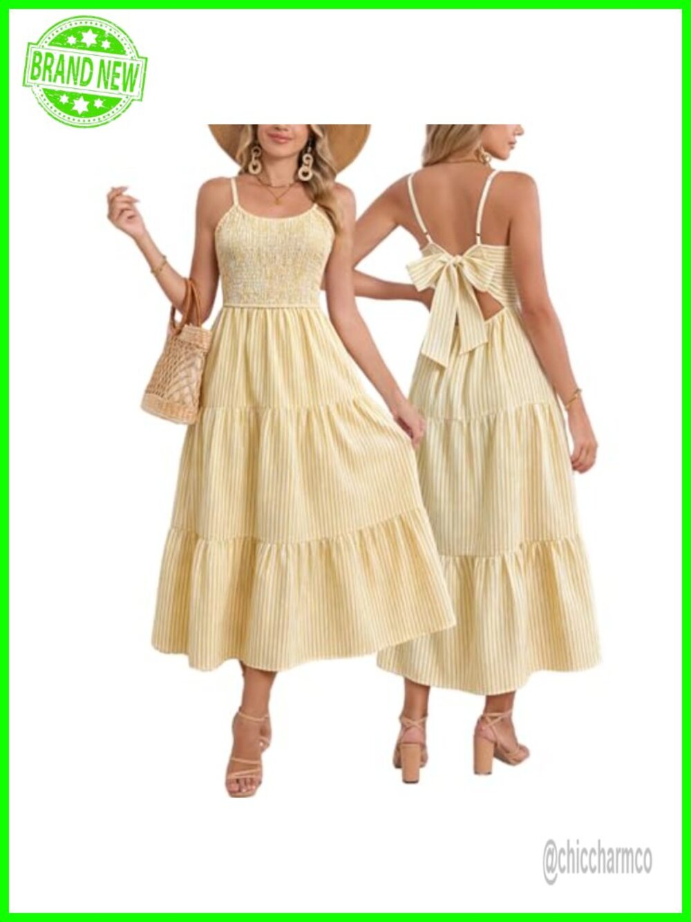 Women's Summer Spaghetti Strap Maxi Tiered Dress with Pockets